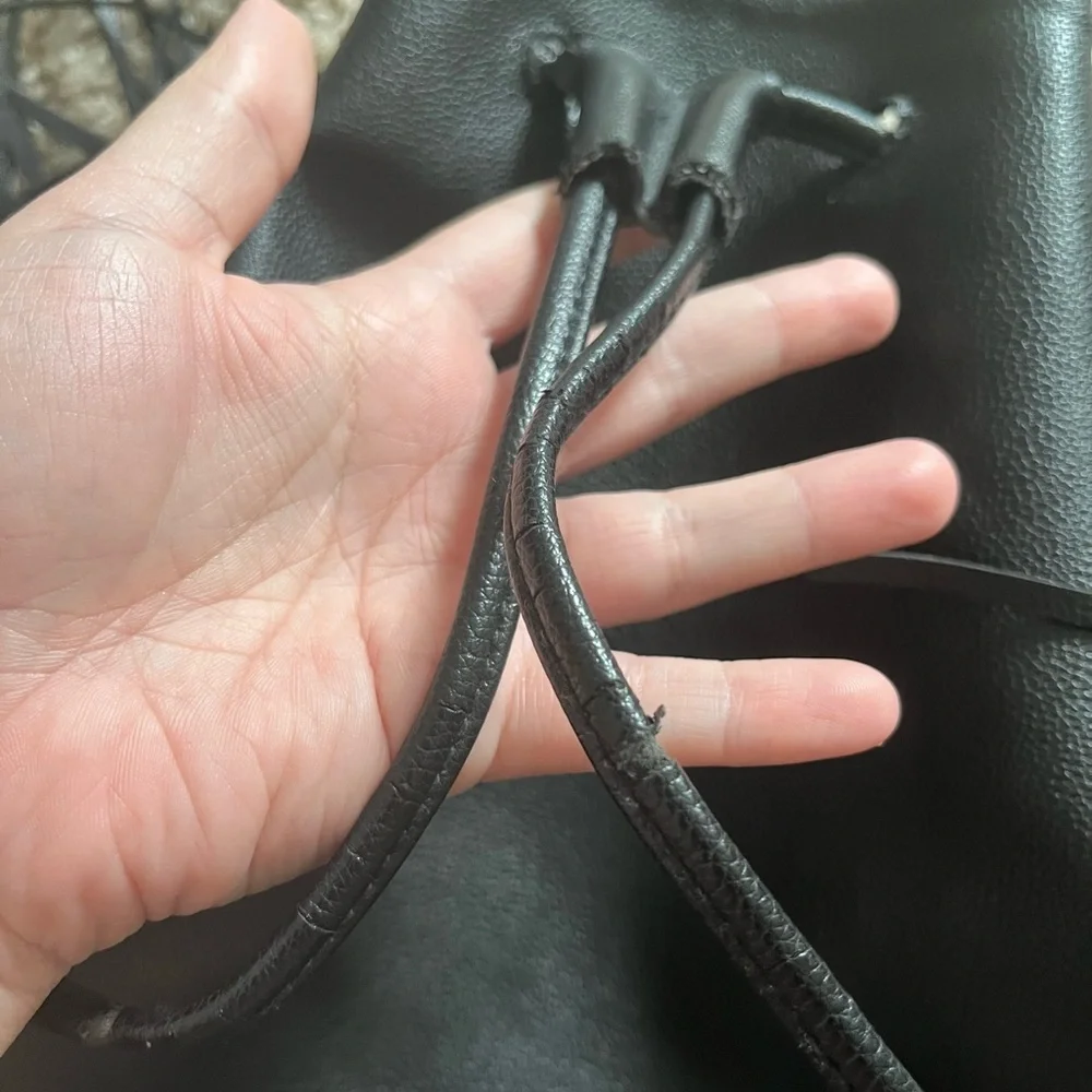 Victoria’s Secret Limited Edition Black Vegan Leather Drawstring Fringe Backpack